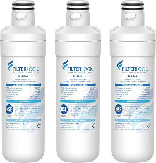 Filterlogic LT1000PC ADQ747935 MDJ64844601 Refrigerator Water Filter, Replacement for LG® LT1000P®/PC/PCS, LFXS26596S, LFXS28596S, LFXC22526S, ADQ74793501, ADQ74793502, Kenmore 46-9980, 3 Filters