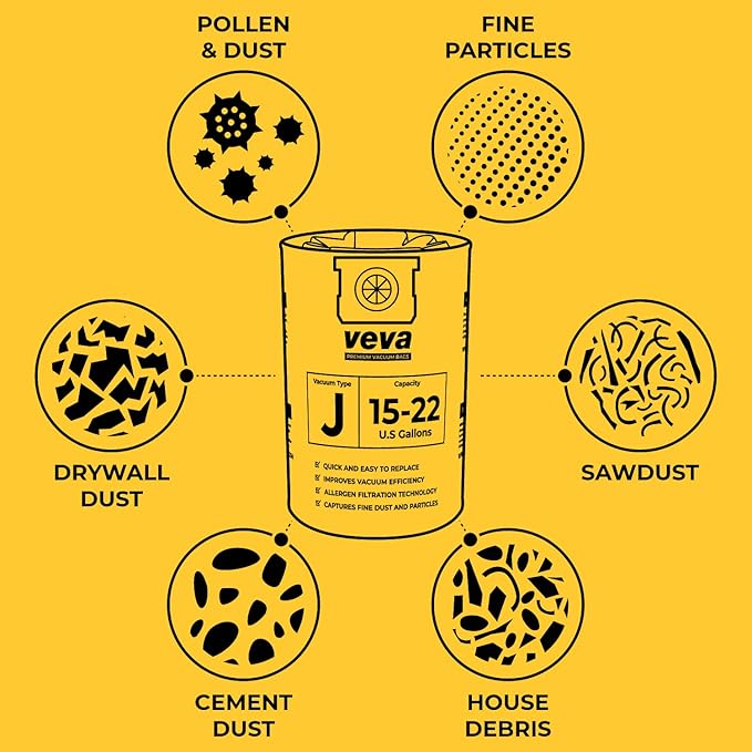 10 Pack, 15-22 Gallon Filter Bags for Shop Vac Vacuum - Type J 90673 - High-Efficiency Vacuum Bags