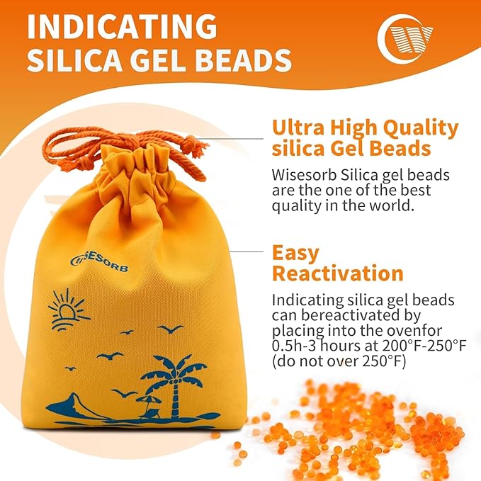 2X 1000 Gram Reachargeable Silica Gel Beads with 2 Cloth Bags, Indicating Moisture Absorber Desiccant Packs for Storage