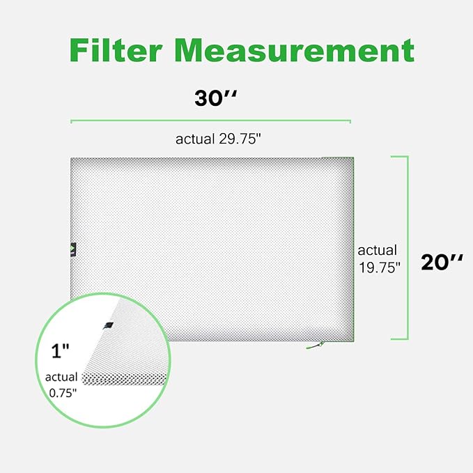 20x30x1 Extra Replacement Filter without Frame, Washable and Reusable Air Filter 20x30x1 for AC HVAC Furnace, MERV 8 Air Filters Machine Washable, AC Furnace Air Filter without Frame