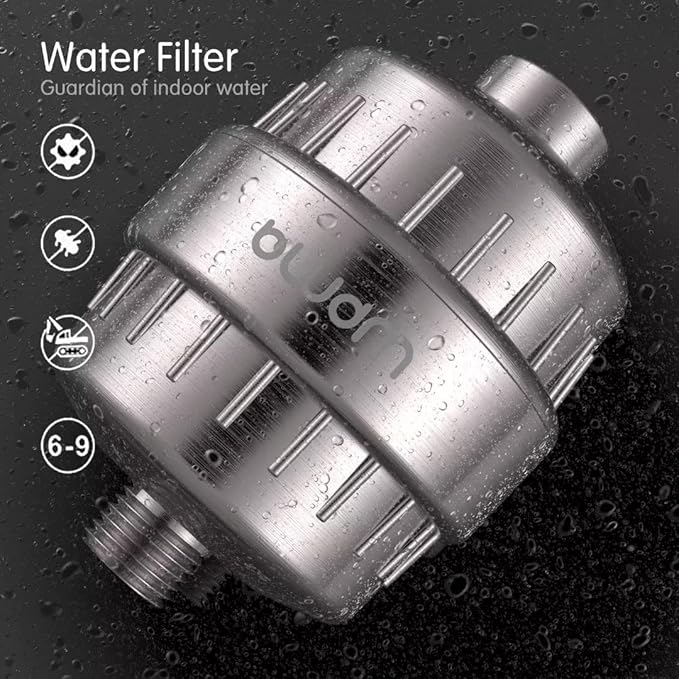 15 Stage Shower Filter Shower Head Filter - Hard Water Filter,Remove Chlorine Heavy Metals and Other Sediments, Vitamin C Water Softener Reduces Dry Itchy Skin,Dandruff (Brushed Nickel)