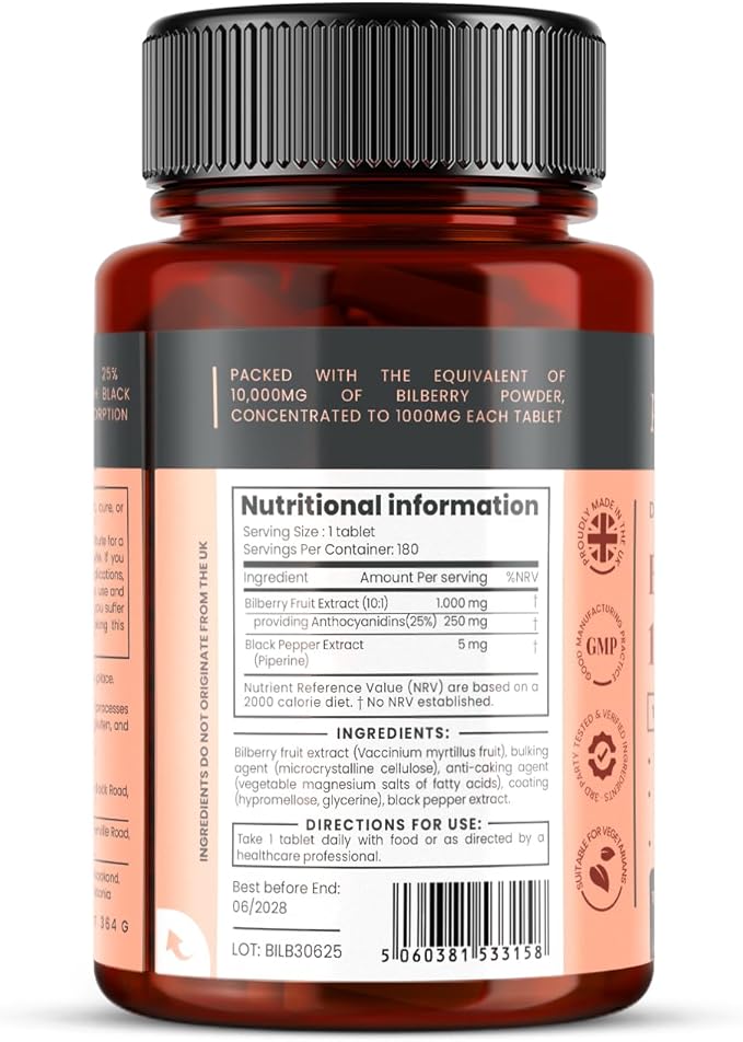 Bilberry Extract 10,000mg x 720 Tablets (4 Bottles) - 10 X More anthocyanidins per Tablet Than Most Others