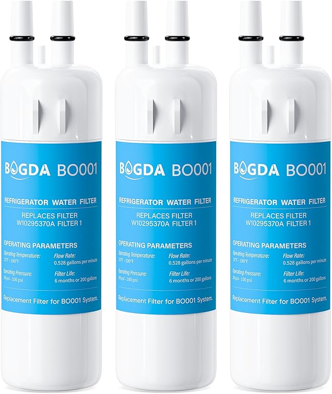 BOGDA W10295370A Water Filter Replacement Fit for EDR1RXD1, WHR1RXD1, Filter 1, W10295370, KAD1RXD1, P8RFWB2L, P8WB2L, P4RFWB, P5WB2L, 46-9081, 46-9930 Compatible with Whirl-pool Ken-more (3 Filters)