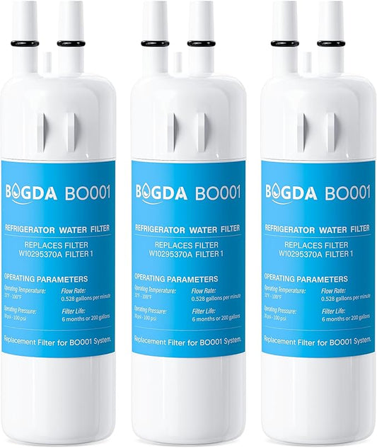 BOGDA W10295370A Water Filter Replacement Fit for EDR1RXD1, WHR1RXD1, Filter 1, W10295370, KAD1RXD1, P8RFWB2L, P8WB2L, P4RFWB, P5WB2L, 46-9081, 46-9930 Compatible with Whirl-pool Ken-more (3 Filters)