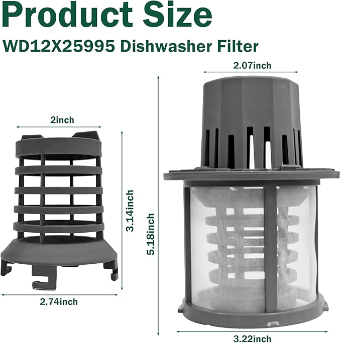 WD12X25995 Fine Filter & Basket Kit Compatible With GE/Hotpoint/Haier Dishwashers, Replaces #AP6989426 PS16217023 EAP16217023 4962336 Dishwasher Ultra Fine Filter Kit