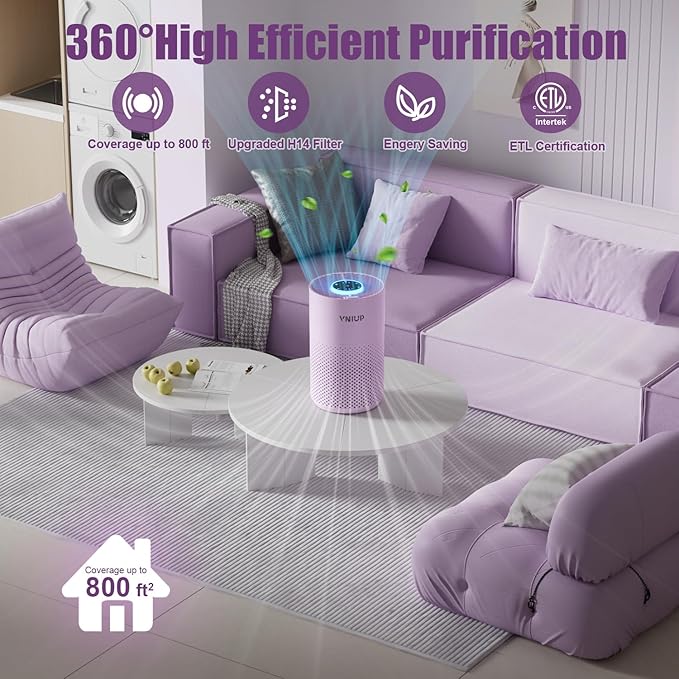 𝐍𝐞𝐰𝐞𝐬𝐭 Air Purifiers for Home Bedroom up to 800 ft², VNIUP H14 HEPA Room Air Purifiers for Bedroom with Fragrance Function, with Sleep Mode Air Cleaner for Pet Dander Odor Dust Smoke ZQA-4000C