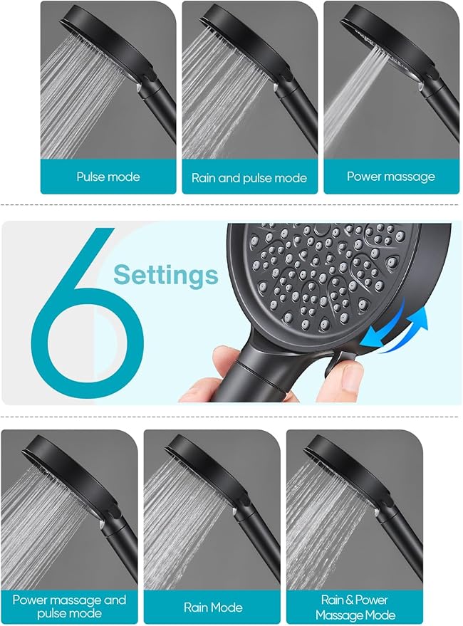 Cobbe Filtered Shower Head with Handheld, High Pressure 6 Spray Mode Showerhead with Filters, Water Softener Filters Beads for Hard Water - Remove Chlorine - Reduces Dry Itchy Skin, Matte Black