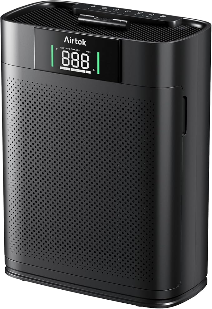 Air Purifiers for Home Large Room Up to 1300 Ft², with Air Quality Monitor PM2.5、HEPA Sleep Mode、Aromatherapy for Allergies, Pet Hair, Pollen in Bedroom, AP2301, Black