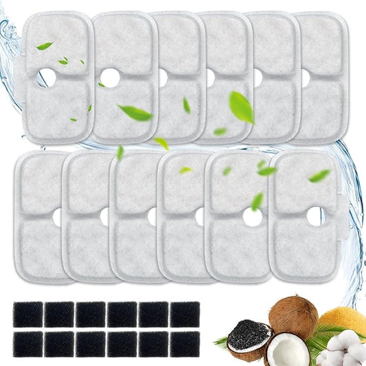 24 Packs for Petlibro Cat Water Fountain Filters Replacement, Compatible with PETLIBRO®Dockstream Cat Water Fountain PLWF005 PLWF115 PLWF105 (12 Replacement Water Filters + 12Pre-Filter Sponges)