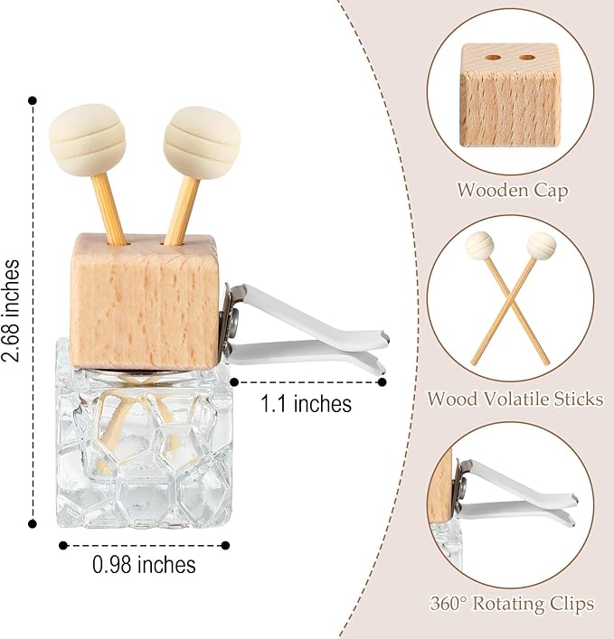 Zubebe 30 Pack Car Air Freshener Diffuser with Vent Clip Empty Car Diffuser Bottles for Essential Oil Perfume Glass Bottle with Wooden Caps Stick(Classic)