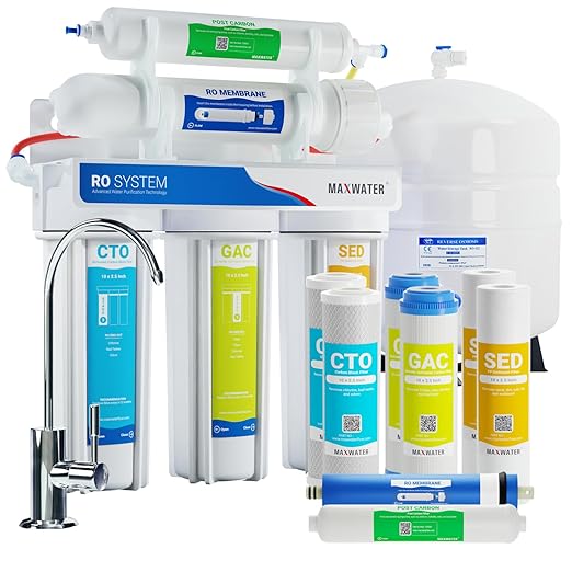 Max Water 5 Stage 100 GPD (Gallon Per Day) RO (Reverse Osmosis) Standard Water Filtration System - Under-Sink/Wall Mount (White, with Tank & Faucet) - Model : RO-5W2