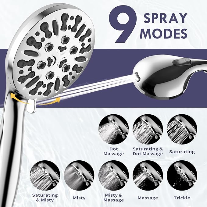 Modern Dual Shower Head with Handheld Spray, 7.5" Rainfall Shower Head, 9 Modes Hand Showerhead, 78" Hose, Chrome