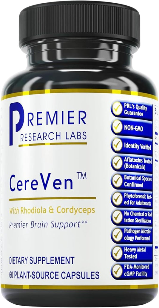 Premier Research Labs CereVen - Herbal Brain Supplement for Memory & Focus Featuring Rhodiola Rosea, Rhodiola Rosea Supplement for Brain Health Support - 60 Vegetarian Capsules