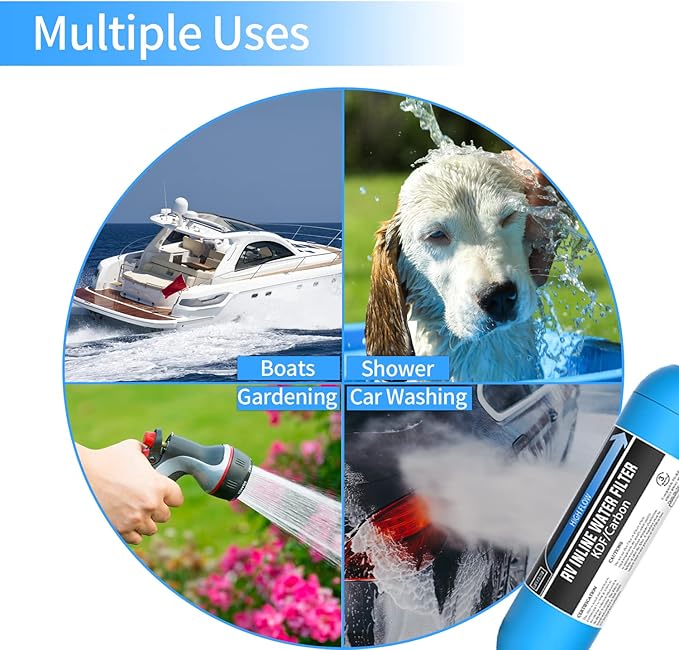Lifefilter RV Inline Marine Water Filter, Reduces Chlorine, Bad Taste&Odor for RVs,NSF Certified with Flexible Hose Protector (Pack of 4)