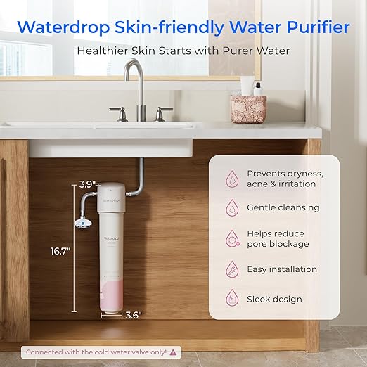 Waterdrop Water Filter for Bathroom for Face Care, Soft Water, Strontium-enriched, Reduce 99.9% of Baçtёria in Bathroom Sink Faucet, Reduces Skin Redness and Irritation, WD-BFU1