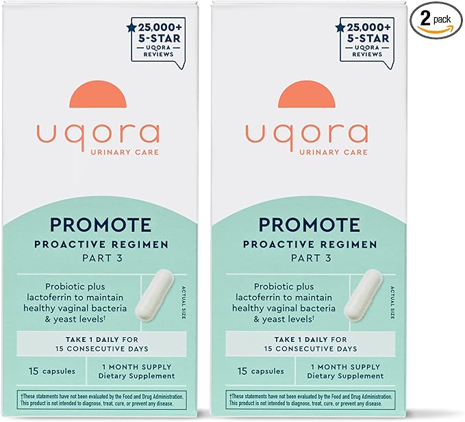 Uqora Promote - Support Vaginal Health* - Probiotic for Women with Lactoferrin, Lactobacillus Acidophilus & Lacticaseibacillus Rhamnosus - Vaginal Probiotics - Gluten-Free - 30 Capsules (2 Pack)