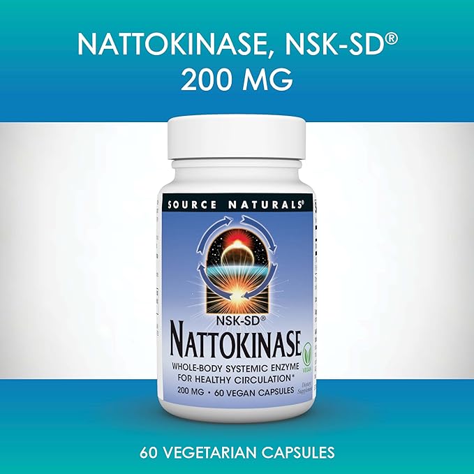 Source Naturals NSK-SD, Nattokinase, Vegetarian Friendly, Whole Body Systemic Enzyme for Healthy Circulation*, 200 mg - 60 Vegetarian Capsules