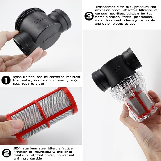 Garden Pond 1 inch Mesh Strainer Water Pump Filter Thread Inline Filter Strainer High Pipeline Filter for RV,Outdoor Gardening,Pressure Washer（200 Mesh）