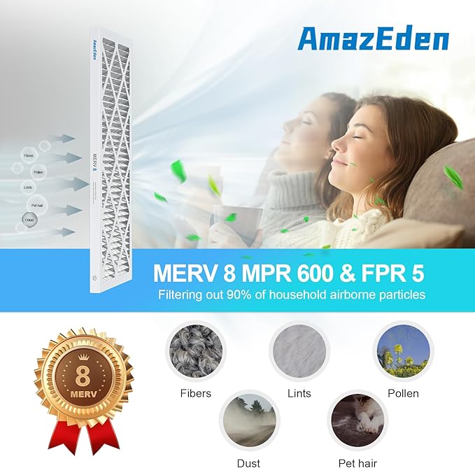 10x20x1 Air Filter MERV 8 (4-Pack) MPR 600 FPR 5 HVAC AC Furnace Pleated Filters for Home Dust Defense Replacement (Actual Size: 9.81x19.81x0.81 Inches)