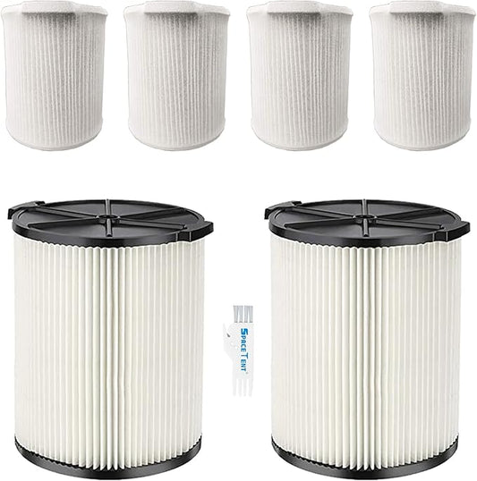 2 Pack VF4000 Filter Replacement for Rigid Shop Vac Filter, Standard Wet/Dry Vac Filter 72947, compatible with RIDGID most 5-20 Gallon and Husky 6-9 Gallon Vacuums, with 4 Pack Filter Covers