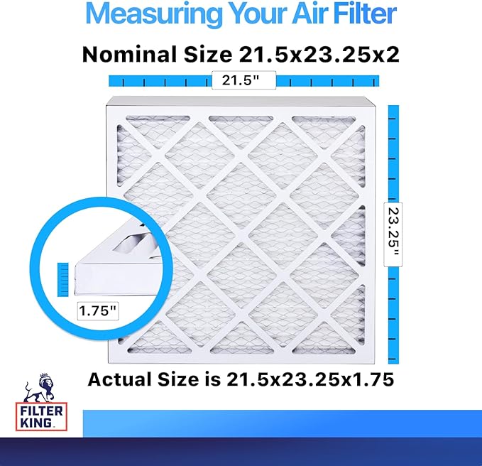 Filter King 21.5x23.25x2 Air Filter | 6-PACK | MERV 8 HVAC Pleated A/C Furnace Filters | MADE IN USA | Actual Size: 21.5 x 23.25 x 1.75"