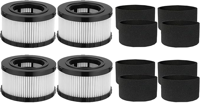 4 Pcs DC5151H HEPA Filter Compatible with DEWALT DC5151H DC515 DCV517 DCV517B Wet Dry Vacuum, With 8 PCS Foam Sleeve Filter