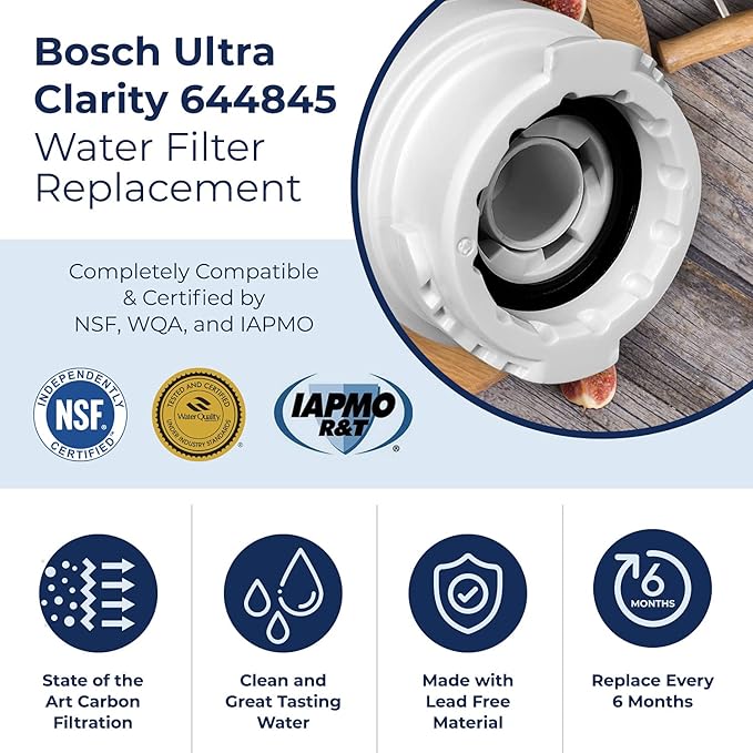Pureline 9000 077104 UltraClarity REPLFLTR10 Water Filter Replacement for Bosch Ultra Clarity 9000194412, 644845, B26FT70SNS, B22CS80SNS, B22CS50SNS, Haier 0060820860, Miele KWF1000 (3 Pack)
