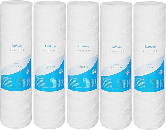 1 Micron 10" x 2.5" String Wound Sediment Water Filter Cartridge,5 Pack,Whole House Sediment Filtration, Universal Replacement for Most 10 inch RO Unit
