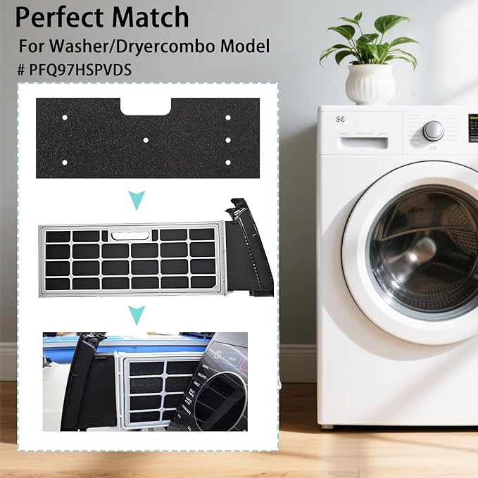 6 Pcs GE Washer Dryer Combo,WH01X35719 Lint Filter replacement with Dryer Vent Cleaner Kit,2025 New Lint Filter for Ge Washer Dryer Filter Sponge,Hand Washable and Reusable,Models: PFQ97HSPVDS
