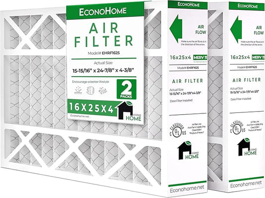 EconoHome 16x25x4 AC Furnace Pleated Air Filter MERV 11 Replacement – Allergen Defense, 2 Pack, Fits Lennox (X6670), Honeywell (FC100A1029) filters. (Actual size: 15.94 x 24.86 x 4.36 Inches)
