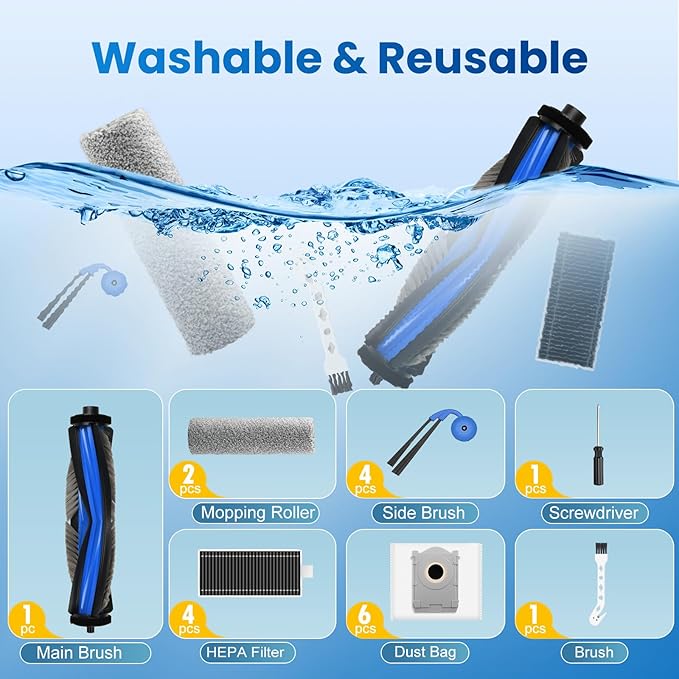 19 Pack Replacement Accessories Kit Compatible with ECOVACS DEEBOT X9 Pro Omni Robot Vacuum, 1 Main Brush, 6 Dust Bag, 4 HEPA Filter, 2 Mopping Roller, 4 Side Brush