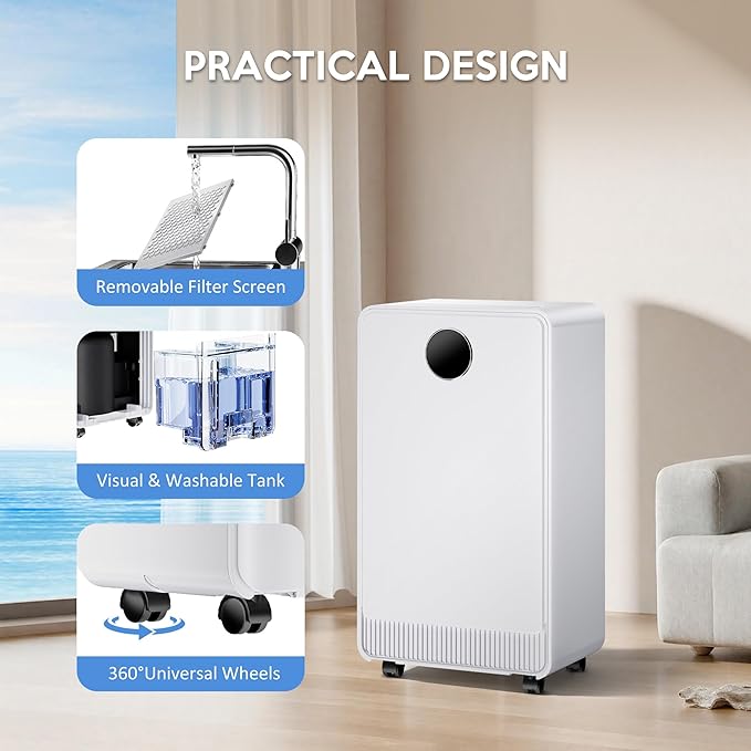 2500 Sq.Ft Dehumidifiers for Home, Dehumidifier for Basement with Drain Hose Max 34 Pints，Dehumidifier for Bedroom, Bathroom，Intelligent Humidity Control, 24H Timer, 3 Modes, Child Lock, Auto Defrost