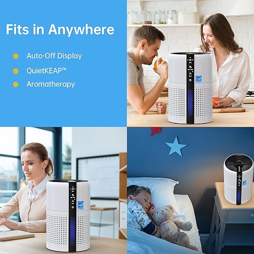 Air Purifier for Bedroom & Nursery,True HEPA 13 Reusable Filter,22dB Ultra Quiet,Removes Pet Hair Allergies Dust Smoke Odor,4 Honeycomb Lights, Aromatherapy,AH085-White