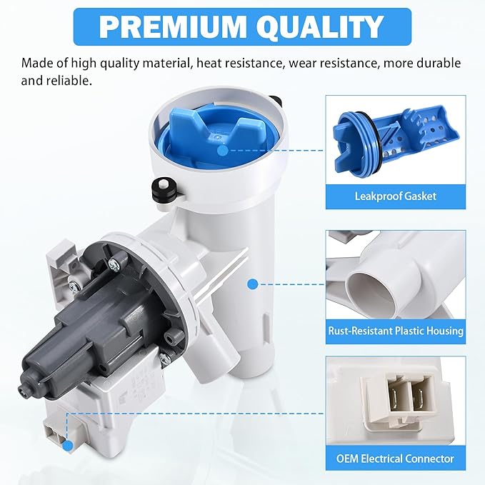 WH11X29539 Washer Drain Pump and Filter Assembly Compatible with GE Front Load Washing Machines Clothes Washer Replacement Parts AP6986715 4962370 PS16217203 EAP16217203 B25-3A04 PD00065822
