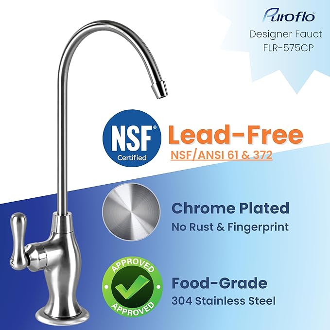 Chrome Reverse Osmosis Faucet, NSF Certified, Non‑Air Gap for Under Sink Water Filtration System, RO System Drinking Water Faucet, FLR-575CP