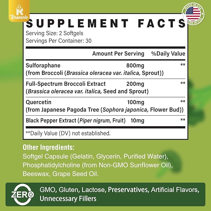 800 MG Liposomal Sulforaphane, Powerful Dual-Delivery for Maximum Absorption & Potency, Full-Spectrum Broccoli Extract, Antioxidant & Liver Supplement, 360 Softgels