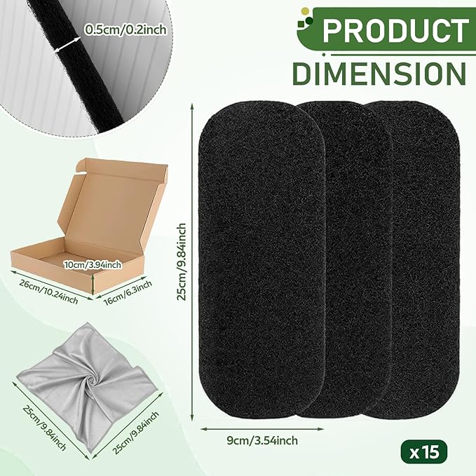 15 Pack Ceiling Fan Air Filters for Blades, Fan Blade Air Purifier Pads, Fan Filters for Ceiling Fan Blades, Reusable Carbon Filter Pad for Home Bedroom Living Room (Thickness 0.2 inch)