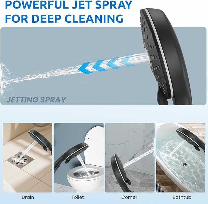 8" Dual Shower Head Combo, Rainfall Shower Head with Handheld, 6 Spray Settings Angle Adjustable Handheld Shower Head with Pause, Height Adjustable, Matte Black