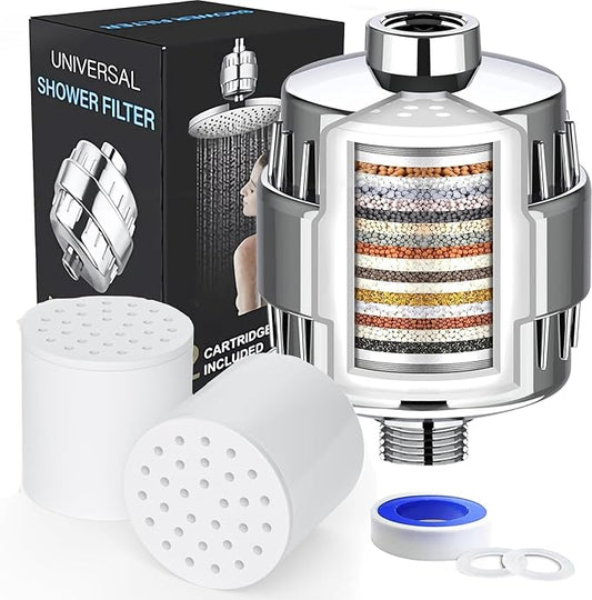 20 Stage Shower Head Filter-with 2 Replacement Cartridges, for Hard Water, High Output Shower Water Filter for Removing Chlorine and fluoride