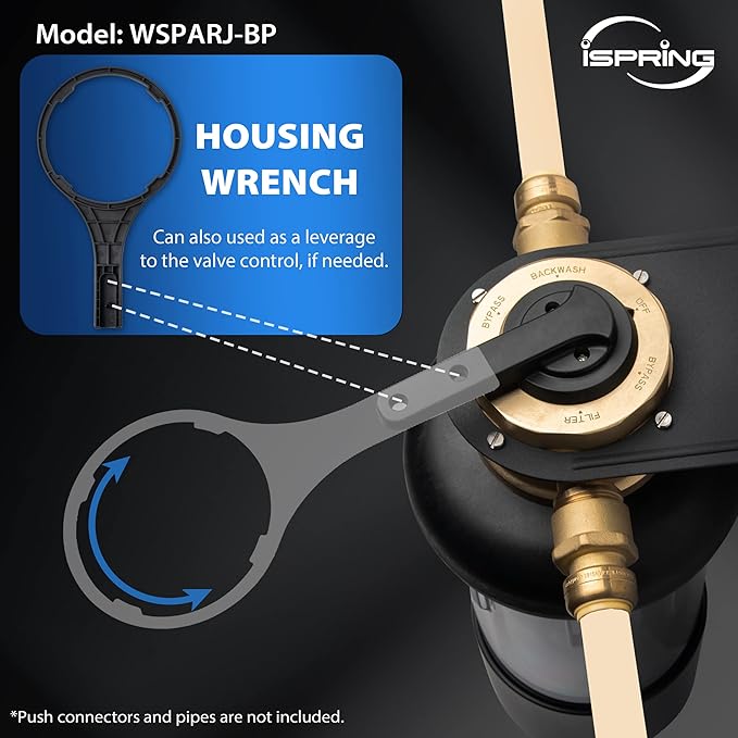 iSpring WSP200ARJ-BP, NSF Certified, Whole House Spin-Down Sediment Water Filter with Bypass, Clear Housing, Jumbo Size, Flushable and Reusable, Touch-Screen Auto Flushing, 4 Modes, 200 Microns