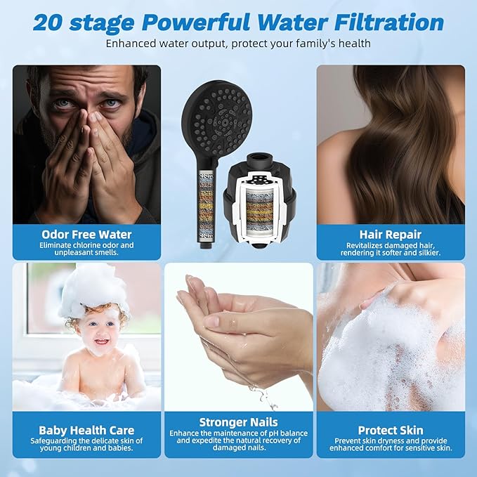 Hibbent Dual Filter All Metal 10"Rainfall Showerhead Combo, High Pressure Filter Shower Head with 10-Spray Mode Handheld, Innovative 4-way Diverter with Pause Mode, 71'' Shower Hose and Holder, Black