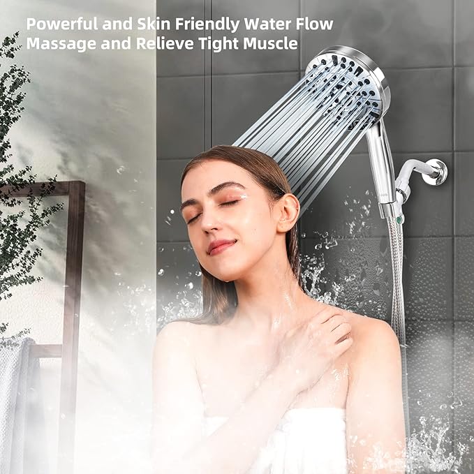 Shower Head,10 Functions High Pressure shower head with handheld, Built-in Pause Mode & 2 Power Wash, Non-Clogging Nozzles High Flow Hand Held Shower Head, Leakproof 6.5ft Hose&Metal Bracket
