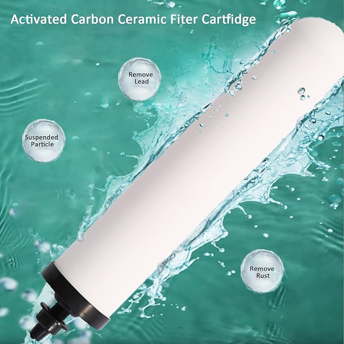 HUINING 4PCS 10-inch Replacement Ceramic Filter Candle with Activated Carbon for Countertop Gravity Water Filter Systems