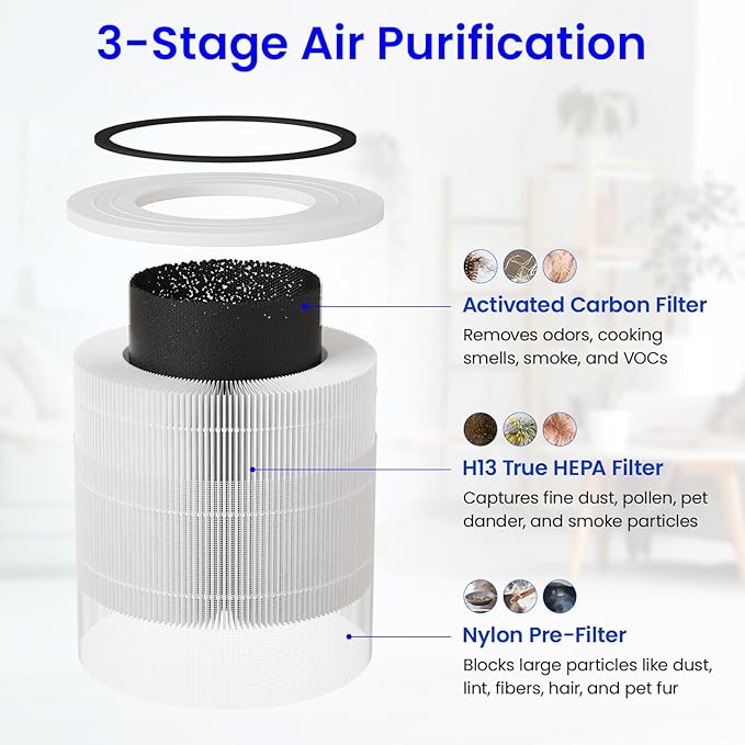 Future Way Core 300 Replacement Filter for LEVOIT Core 300 & 300S Air Purifier, 3-Stage H13 True HEPA Filter for Common Airborne Substance Removal, Replace Core 300-RF, White, 1-Pack