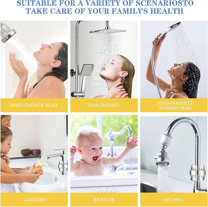 36-Stage Shower Head Filter With Vitamin C E for Hard Water - 3 Replaceable Cartridges, High Output Water Filter for Removing Chlorine and Fluoride, Polished Chrome