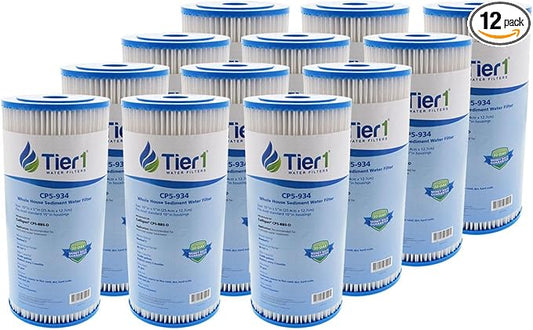 Tier1 5 Micron 10 Inch x 4.5 Inch | 12-Pack Pleated Polyester Whole House Sediment Water Filter Replacement Cartridge | Compatible with Culligan CP5-BBS-D, Pentek CP5-BB, W5CPHD, Home Water Filter
