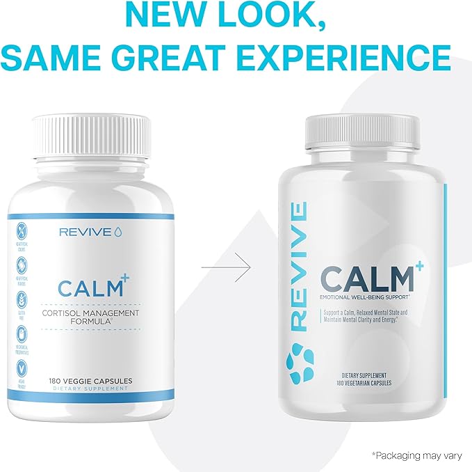 Revive MD Calm, Emotional Well-Being Support Supplement - Stress Management for Men & Women - Mood Enhancement Supplement Promotes Relaxation with L-Theanine, GABA & 5-HTP - 180 Capsules