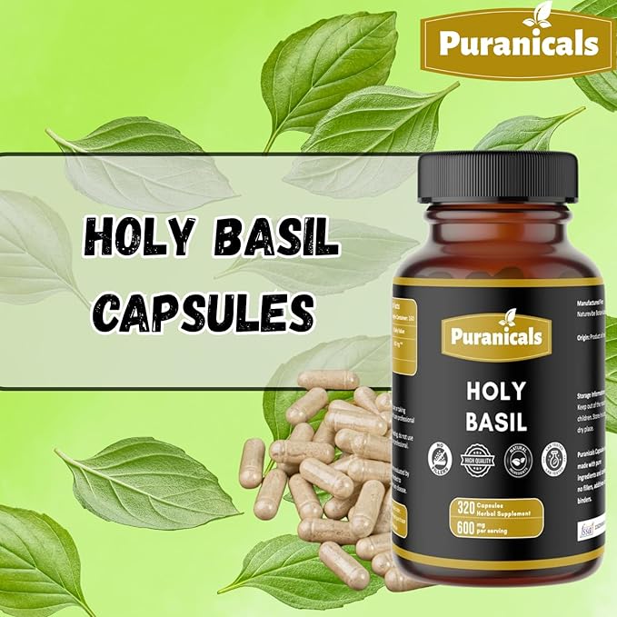 Holy Basil Premium 320 Capsules Non GMO and Gluten Free | Herbal Supplement | 600 mg Per Serving | Made with 100% Pure Herb Holy Basil Leaf