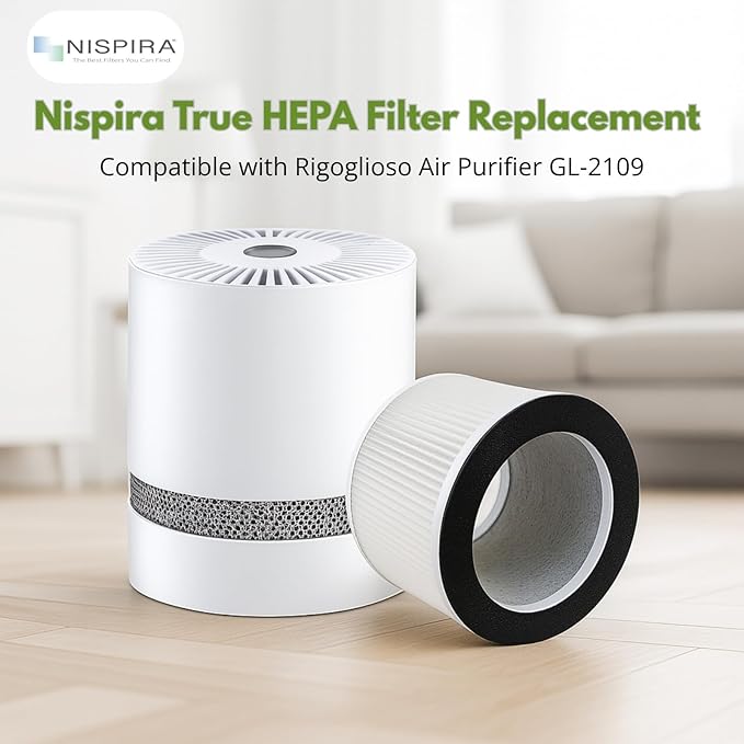 Nispira True HEPA Filter Replacement Compatible with Rigoglioso Air Purifier GL-2109 GL2109. 4 Packs