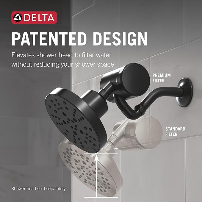 Delta Faucet Clarifi Premium Shower Filter Attachment with Filter, Hard Water Shower Filter, Shower Head Filter, Matte Black 5SF100-BL